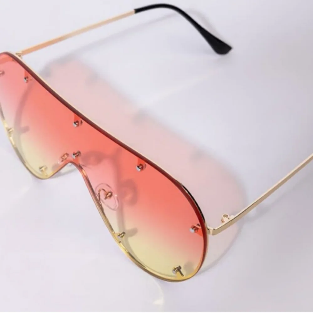 Sunrise Orange Yellow Ombre Gold Frame Oversized Shield Sunnies